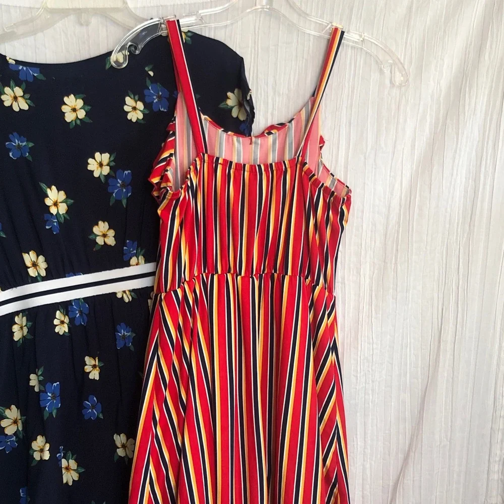 OLD NAVY & 2 HIP girls size L 14 spring summer dresses red striped & navy floral